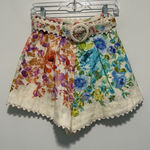 Zimmermann  NWT Raie Tuck Multi Floral Linen Belted Shorts Size 4 Photo 0