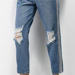 Womens Empyre Eileen Checkered Striped Light Wash Mom Jeans Photo 0