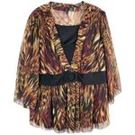 New Directions Plus Sz 2X Top Brown Black V Neck Attached Belt Blouse Ruffle 664 Photo 0