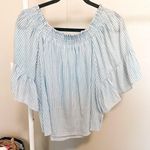 H&M Blue and White Striped Off The Shoulder Shortsleeved Blouse size 4 Photo 0
