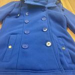 579 Royal Blue Double Breasted Pea Coat Jacket Pockets size Medium 90s y2k Cozy Photo 3