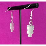 Handmade  Silver Dangly Feathered Owl Earrings Photo 2