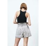 ZARA Gray Denim Paper Bag Shorts High Waist Belt Patch Pocket Size 2 Jean Shorts Photo 2