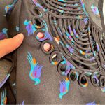 Ranna Gill Blue Bird Print Cap Sleeve Blouse Womens S Crochet Top Shirt Anthro Photo 3