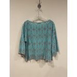 Modaposa Shirt Womens Small Turquoise Embroidered Beaded Boho Peasant Ruffle Blue Photo 3