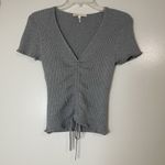 Maje  fine lurex knit t-shirt ribbed cinched vneck silver shimmer size 2 medium Photo 1