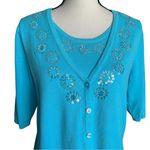 Quacker Factory Sweater Cardigan 2 piece look sequin sweater. SZ. S Blue Photo 1