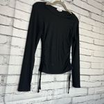 Black Fitted Long Sleeve Tie Front Lace Blouse Ribbed SZ S Stretch Crew Top Y2K Photo 1