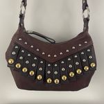 B Makowsky Brown Pebble Leather Western Boho Studded Fringe Crossbody Bag Purse Photo 2