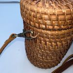 Vintage Handmade Wicker Basket and Leather Crossbody Bag Brown Photo 3
