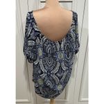 One World One‎ World Blue & Neon Yellow Blouse Pleated Tassel Tie Boho Hippie Photo 3