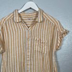 Faherty Women M Yellow White Stripe Avery Shirt Linen Button Front Dolman Boho Size M Photo 2