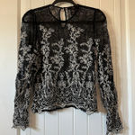 Sheer‎ Lace Blouse Floral Embroidered Long Sleeve Top Black Size L Size L Photo 0