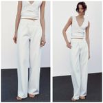 ZARA  High-Rise Wide Leg Crossover Waist Jeans Size 8 White Preppy Chic Photo 1
