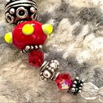 Red lamp work bead bracelet with silver and Swarovski crystals Photo 7