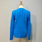 Lands' End  Cotton Cable Knit Crewneck Sweater Bright Blue Preppy winter, Size M Photo 4