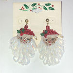 Santa Christmas Holiday Vintage Seed Bead Beaded Boho Pierced Earrings Photo 0