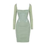 House Of CB Freyja Gathered Corset Dress Size M Sage Green Mesh & Satin Photo 11