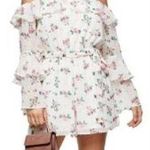 Topshop NWT Floral Cold Shoulder Swiss Dot Long Sleeve Romper Size 8 Photo 0