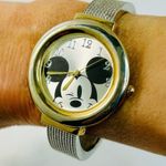 Disney Mickey Mouse Silver & Gold Tone Cuff Bangle Wristwatch NEEDS BATTERY Photo 2