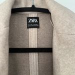 ZARA Women’s Long Peacoat Beige Open Front Classic Fall Jacket Size L Minimalist Photo 1