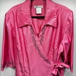 Dress Barn Vintage Pink with Black Embroidered Flowers Kimono Style Wrap Top by Photo 2