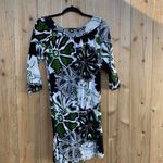 BCBGMAXAZRIA 3/4 sleeve black white & green floral dress by bcbg maxazria‎ size medium Photo 3