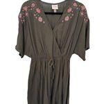 Knox Rose Dress Womens Small Green Rayon Blend Pink Embroidered Floral Tie Waist Photo 0