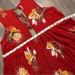 Free People  Lovely Day Red Floral Tie Front Tunic Mini Dress S Boho Flowy Boxy Photo 7
