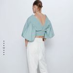 ZARA Blogger Mint Voluminous Balloon Sleeve Smocked Crop Top Photo 3
