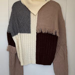 Hem & Thread NWT Colorblock Fringe Turtleneck Sweater, Medium Photo 0