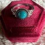 Gorgeous Stainless Steel Silver Faux Turquoise Ring Size 6 Photo 2