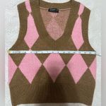 Stradivarius New without tags  check knitted vest in pink and brown Photo 4