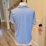 Comfy Knit Pajama Top Collared Button Down Blue White Striped Photo 4