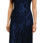 Calvin Klein Womens 4 Midnight Blue Mesh Sequin Cocktail Dress Photo 0