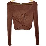 Abercrombie & Fitch NEW Brown Ribbed Long Sleeve V-Neck Sweater Crop Top Size S Photo 1