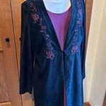 Fashion Bug Vintage 90’s Dress Embroidered Roses Black Burgundy Suede One Piece Jacket Sz 12 Photo 0