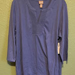 Chico's NEW Chico’s Blue Women's Top pullover v neck smocked notch 3/4 sleeve tee nwt Photo 0