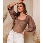 Gimmicks by BKE  Brown Square Neck Lace Stretch Cottagecore Top Small Photo 6