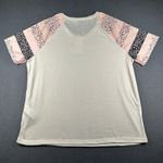 Emery Rose Casual Top Womens XL V Neck Cream Floral Raglan Sleeve T Shirt Pink Photo 9