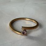 Vintage Dainty Avon Gold Tone Pink Solitaire Birthday Gemstone Ring Size 8.25 Photo 1