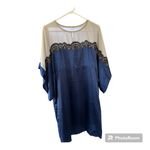 Silk caftan dress size Large navy and lace Blue Photo 1
