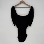 frame denim FRAME Betty Knitted Black Noir Square Neck Ruched Puff Sleeve‎ Top Size L Photo 8