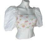 ZARA Poplin White Floral Puff Sleeve Smocked Crop Top, Sz XS Photo 6