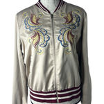Chelsea and Violet Womens Floral Embroidered Satin Varsity Jacket Size XL Photo 0