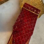 Alexis Kirk Snakeskin Leather Belt Gold Ornate Buckle Red Adjustable Size Photo 2
