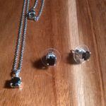 Thai Black Spinel Sterling Silver Stud Earrings, Pendant Stainless Steel Chain Photo 1