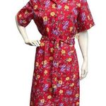 70s Vintage Carolina Maid Red Floral Button Up Dress Sz 14 Photo 0