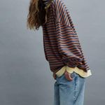Free People Classic Striped Crewneck Oversized Sweatshirt Photo 3