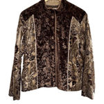 Chico's  Chocolate Brown Velvet Burnout Floral Patchwork Jacket Button Front Photo 0